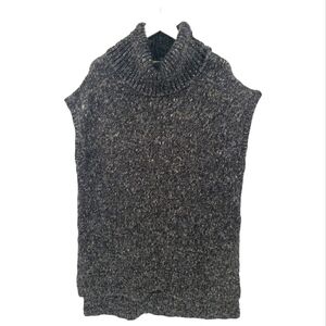 H&M Wool Alpaca Sweater Vest Medium Cowl Neck Sleeveless Side Slits Marled Gray